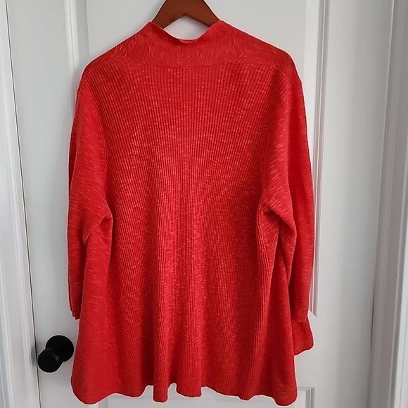 Eileen Fisher Linen Cotton Blend Open-Front Cardigan Sweater Red Size 1X Ribbed - Picture 3 of 6